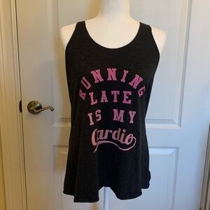 NWOT - “Running Late Is My Cardio” Graphic Tank in Heathered Black - XXL